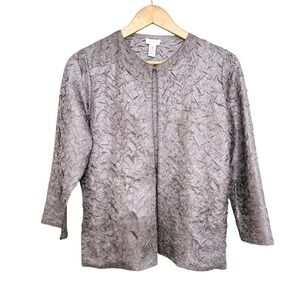 Chico's Jacket Cardigan Top Blouse Crinkle Textured 0 Gray‎ Metallic Open Front